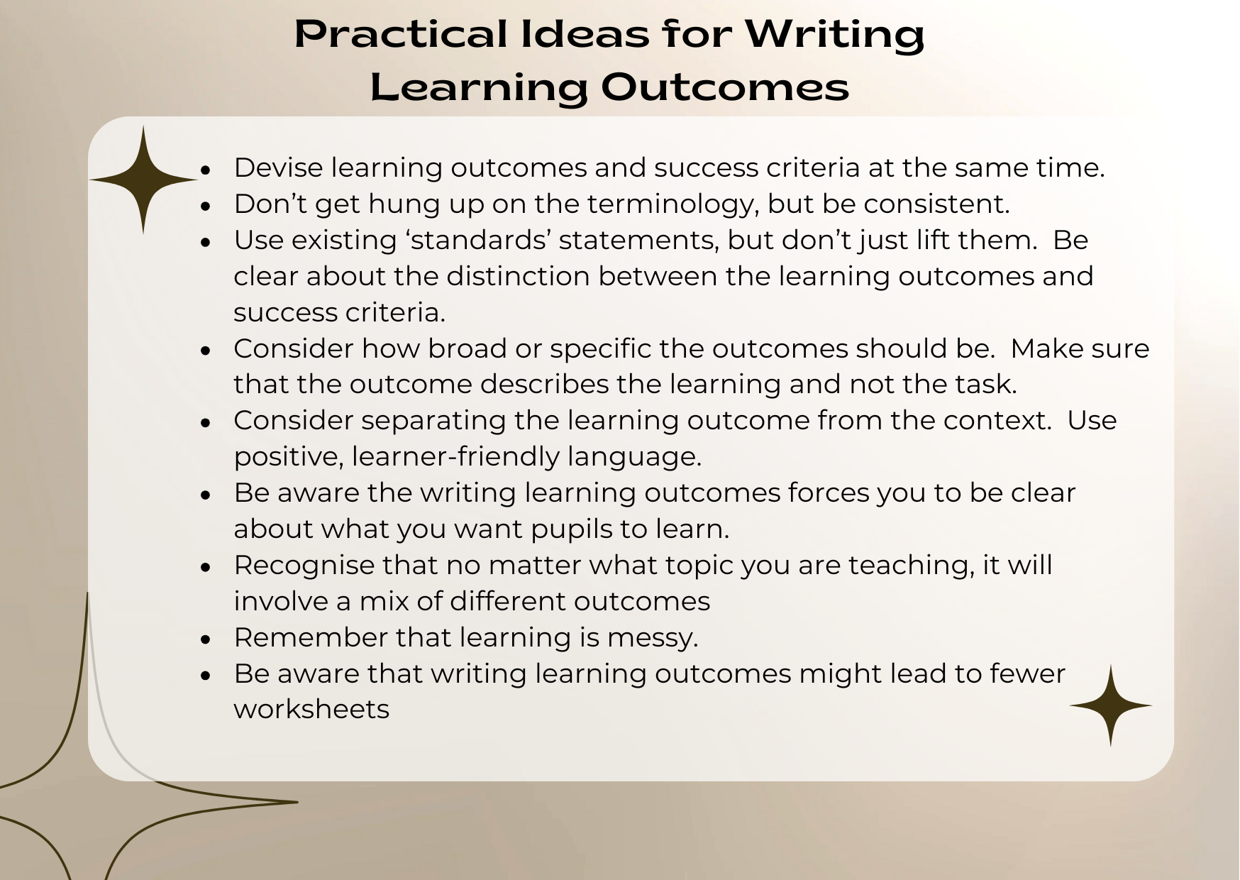 Ideas for writing learning intentions
