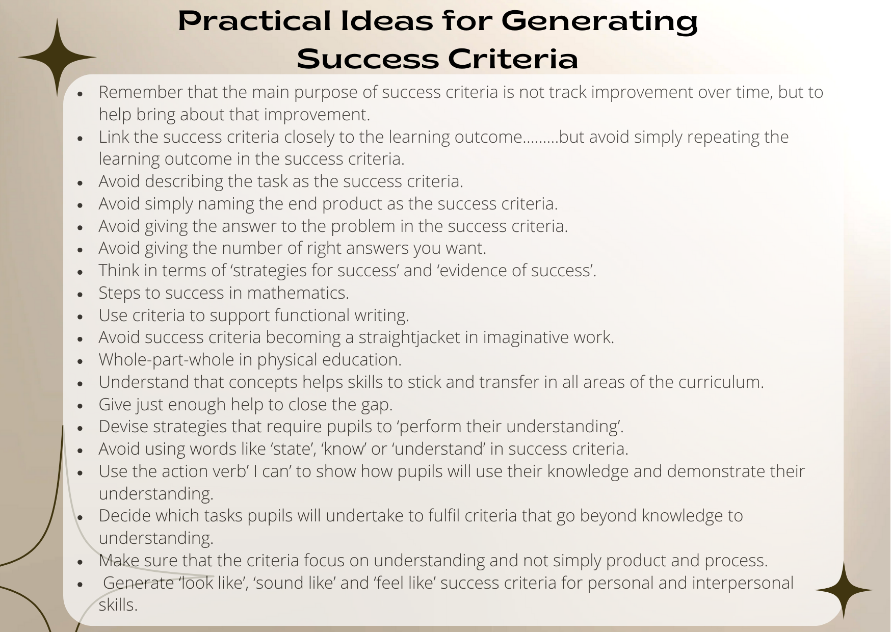 ideas for writing success criteria